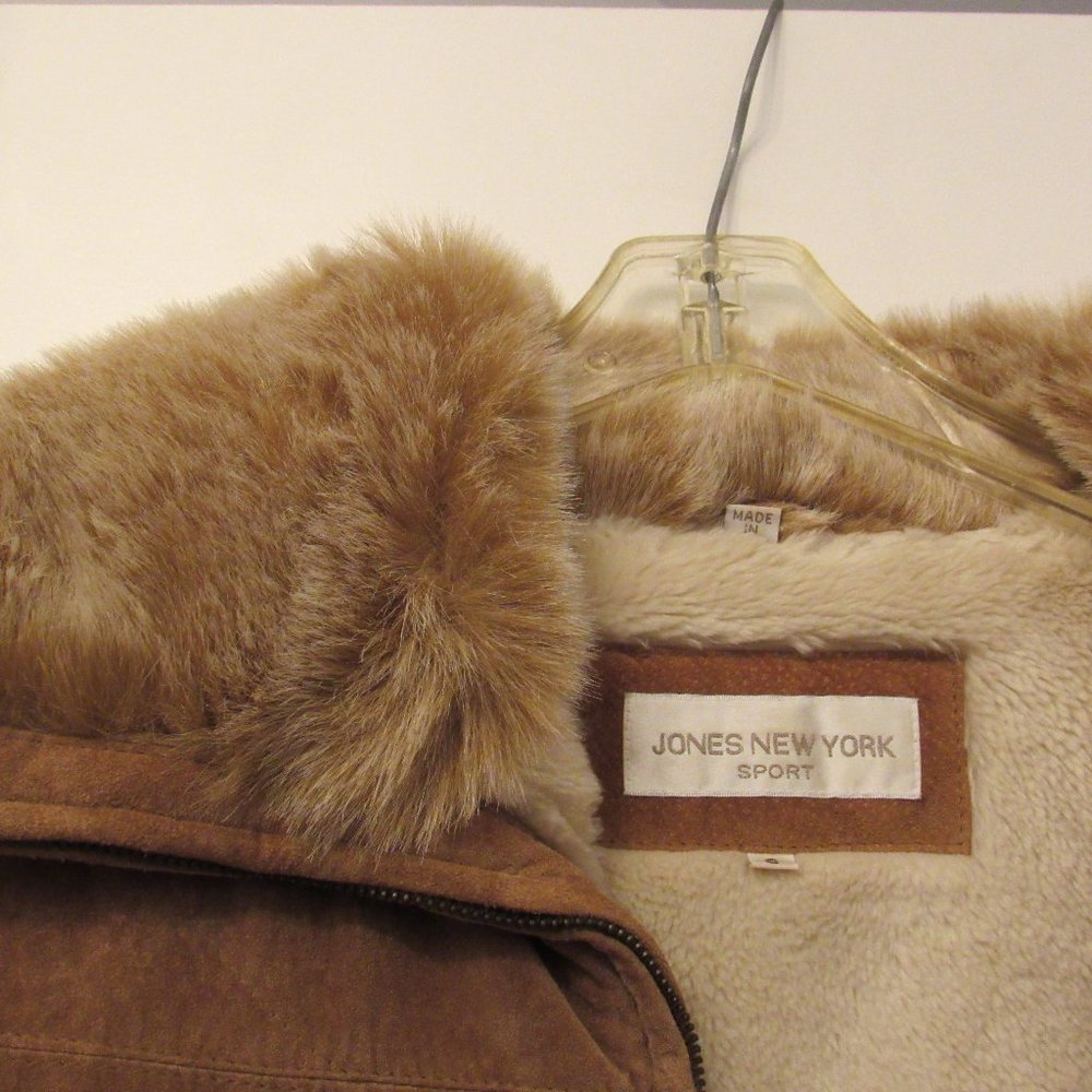 Jones New York suede coat with faux fur
